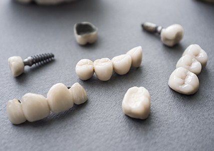 Dental crown and bridge restorations prior to placement